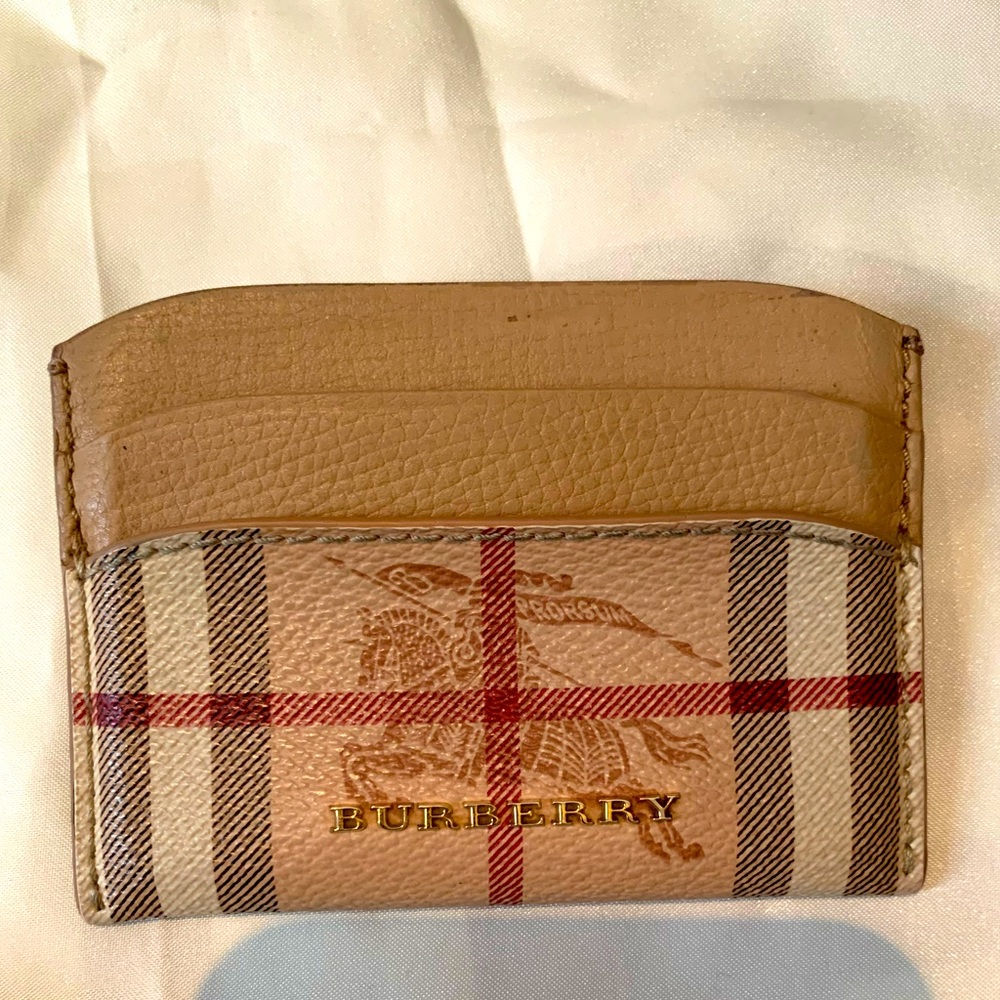 Camel Beige Check New & Leather "Izzy" Logo Card Case Holder Wallet